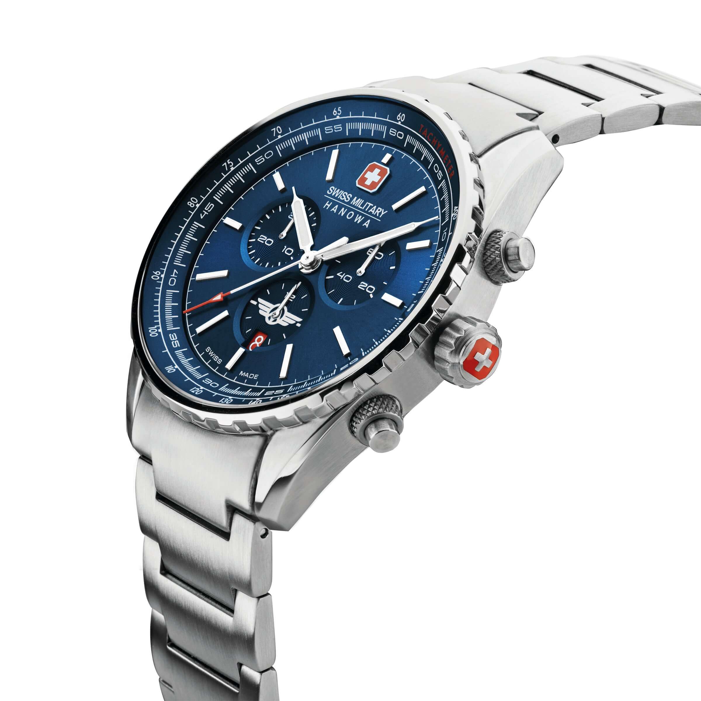 AFTERBURN CHRONO Herren Armbanduhr Chronograph 42mm Edelstahl Blau - Chronograph Uhr Militär Uhr -  Swiss Made - Image 5