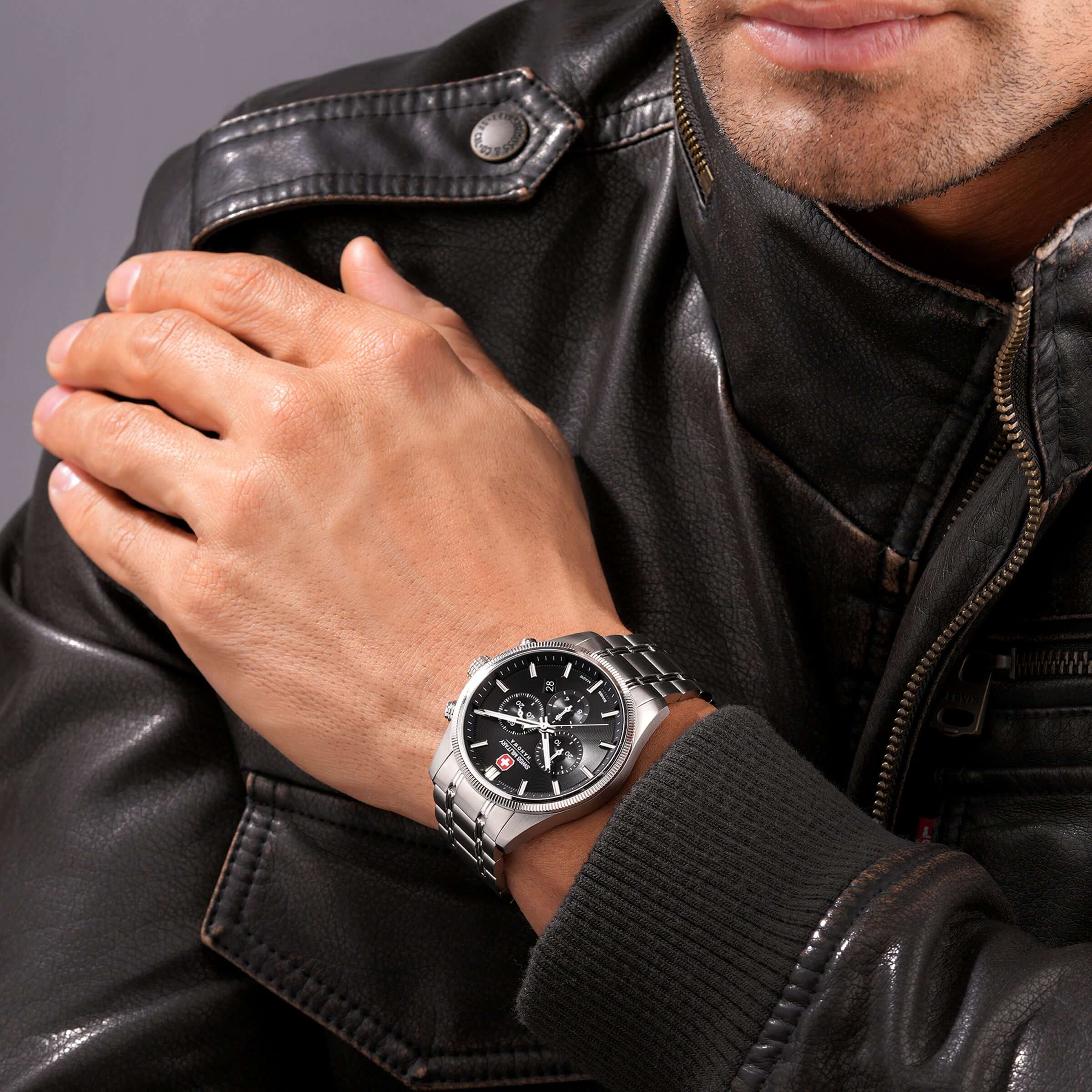 AIRMAN FIRST CLASS Herren Armbanduhr Chronograph Edelstahl Schwarz 42mm - Swiss Made - Image 3