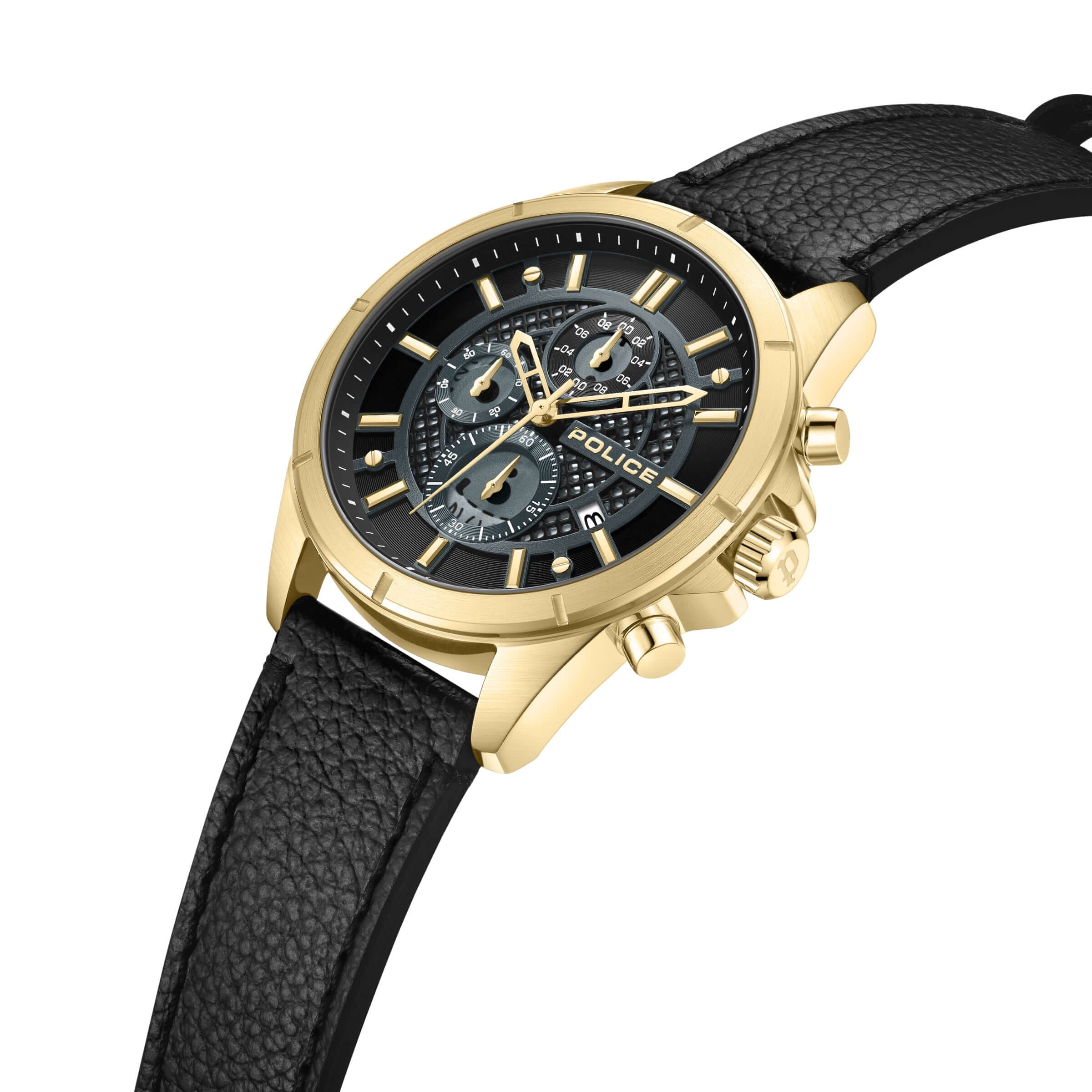 Police Herren Chronograph Uhr Leder Armband Schwarz Gold 42mm Herrenuhr Chronographen - Image 5
