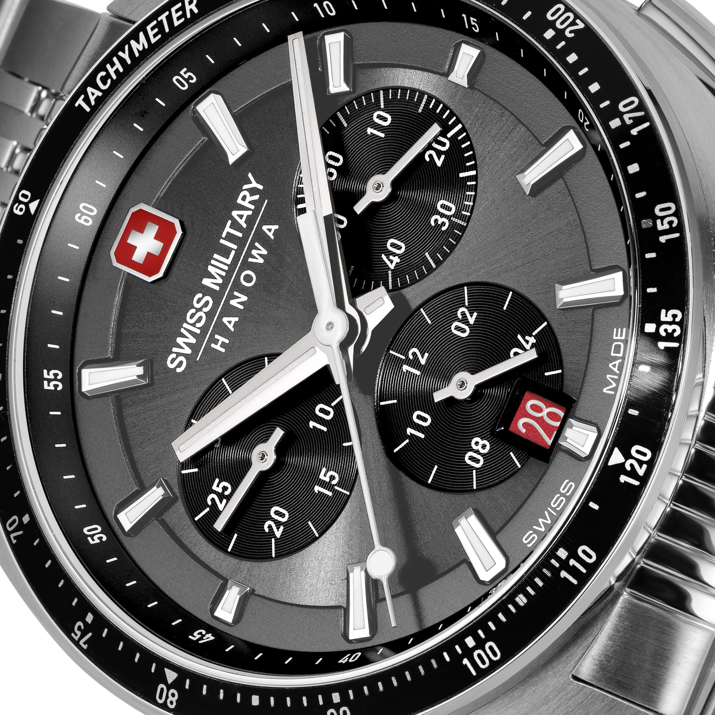 DEFENDER 42mm Stainless Steel Silver/Black Herren Armbanduhr Chronograph Swiss Made - Image 5