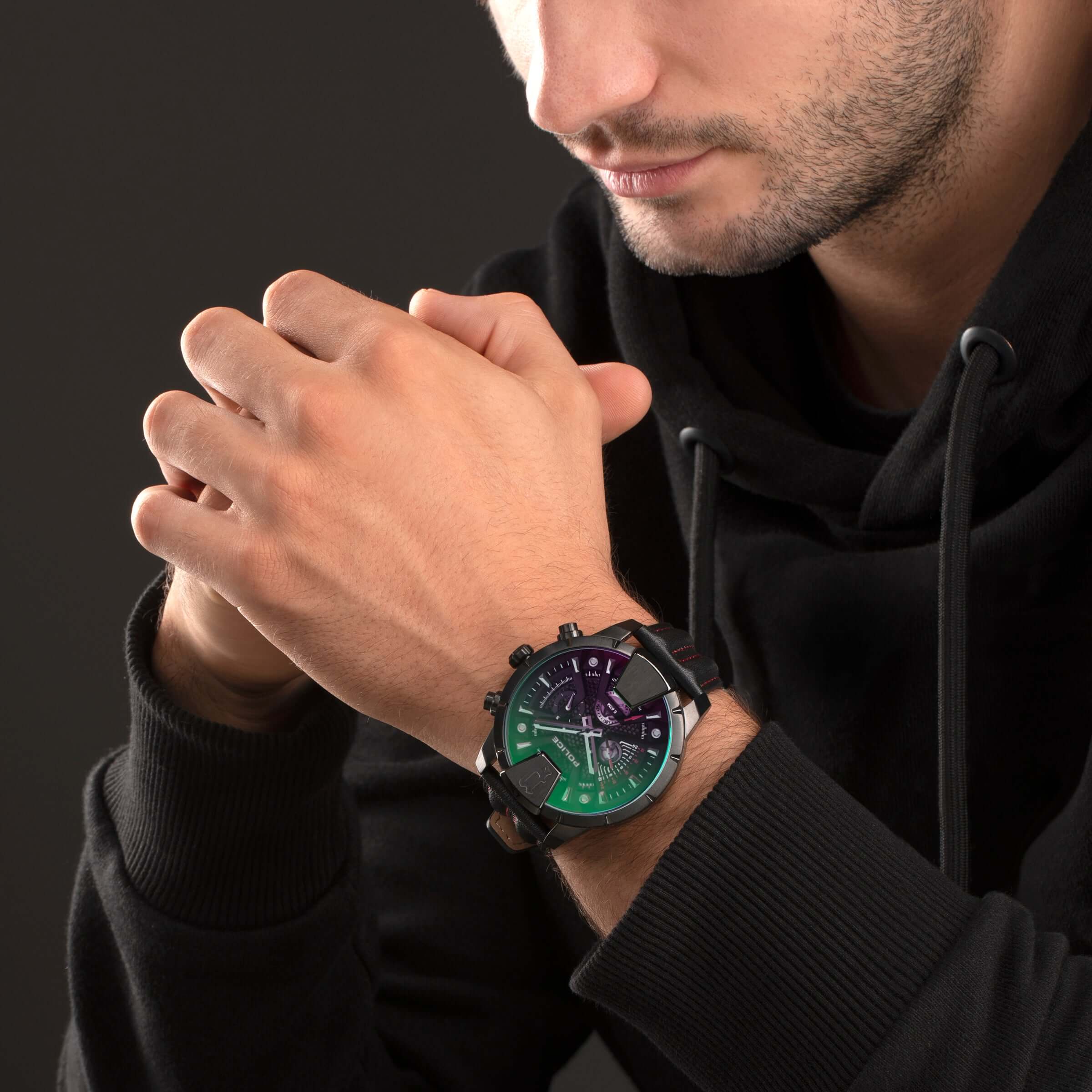 Police Herren Armbanduhr Chronograph Leder Schwarz 44mm Analog Quarz Herrenuhren Sportuhr - Image 5