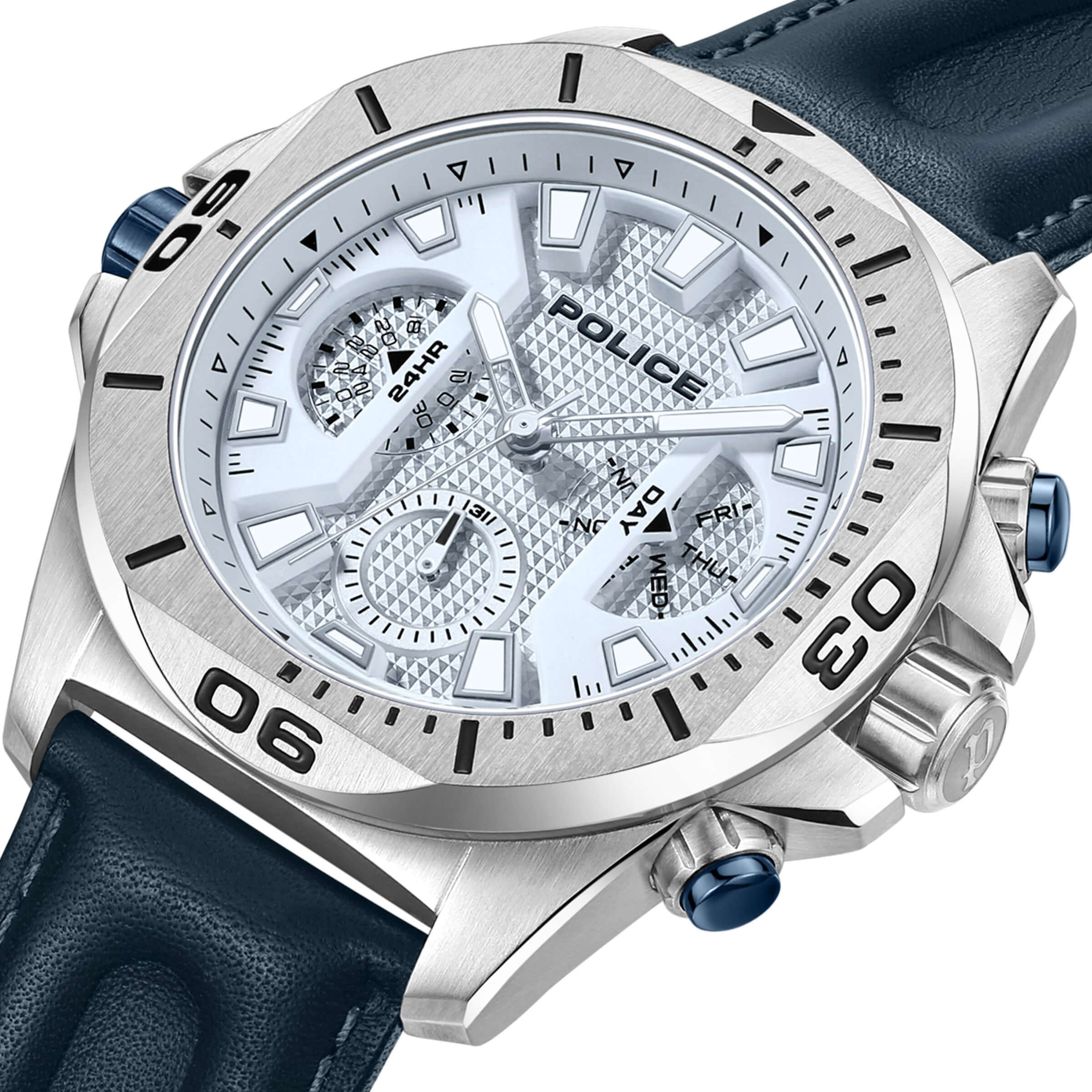 Police Herren Chronograph Uhr Blau/Silber Leder Armbanduhr Herrenuhr Chronographen Herrenarmbanduhr - Image 3