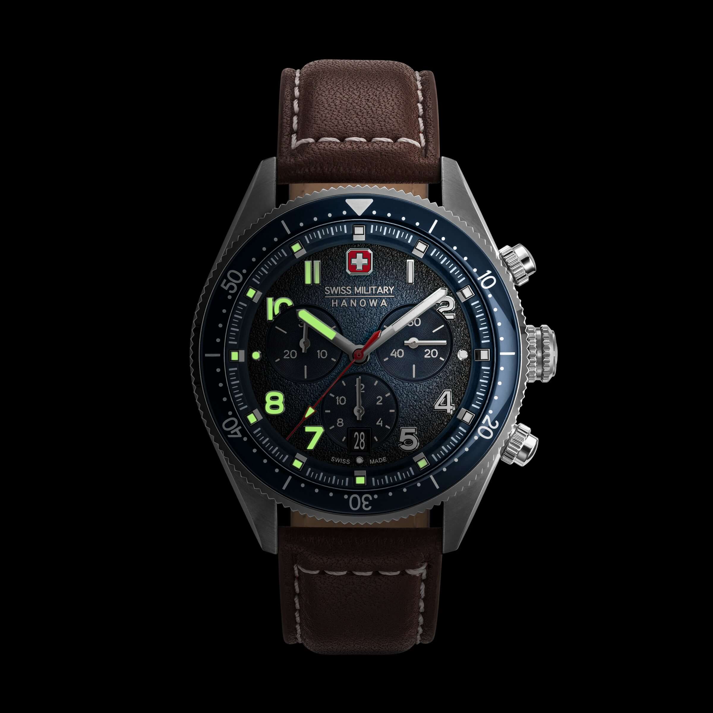 GREYHOUND CHRONO Herren Armbanduhr Analog Leder Braun 42mm - Swiss Made - Image 3