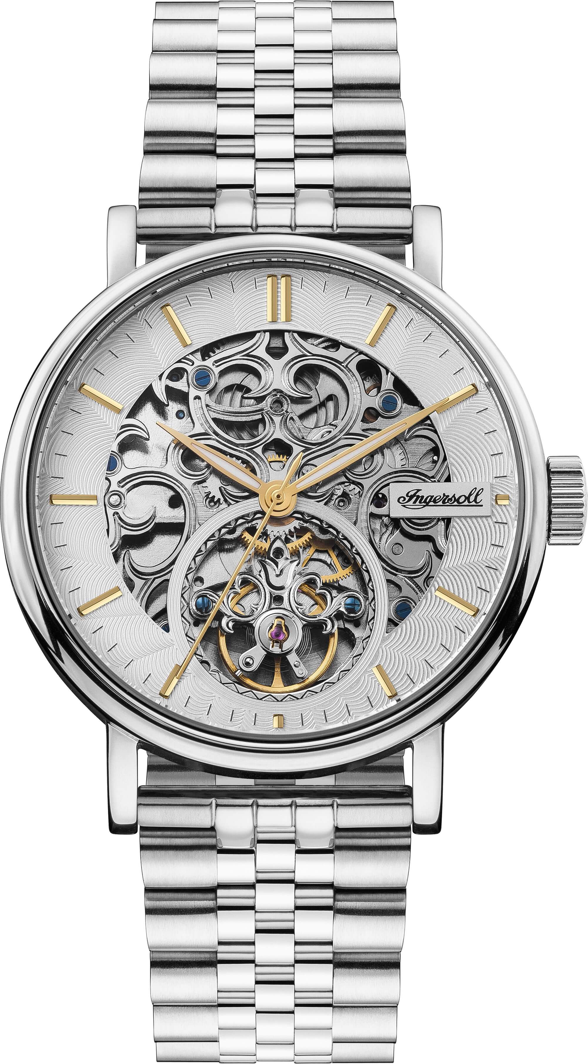 Ingersoll 1892 The Charles Herren-Automatikuhr, 44 mm, mit silbernem Skelettzifferblatt und Edelstahlarmband I05803B