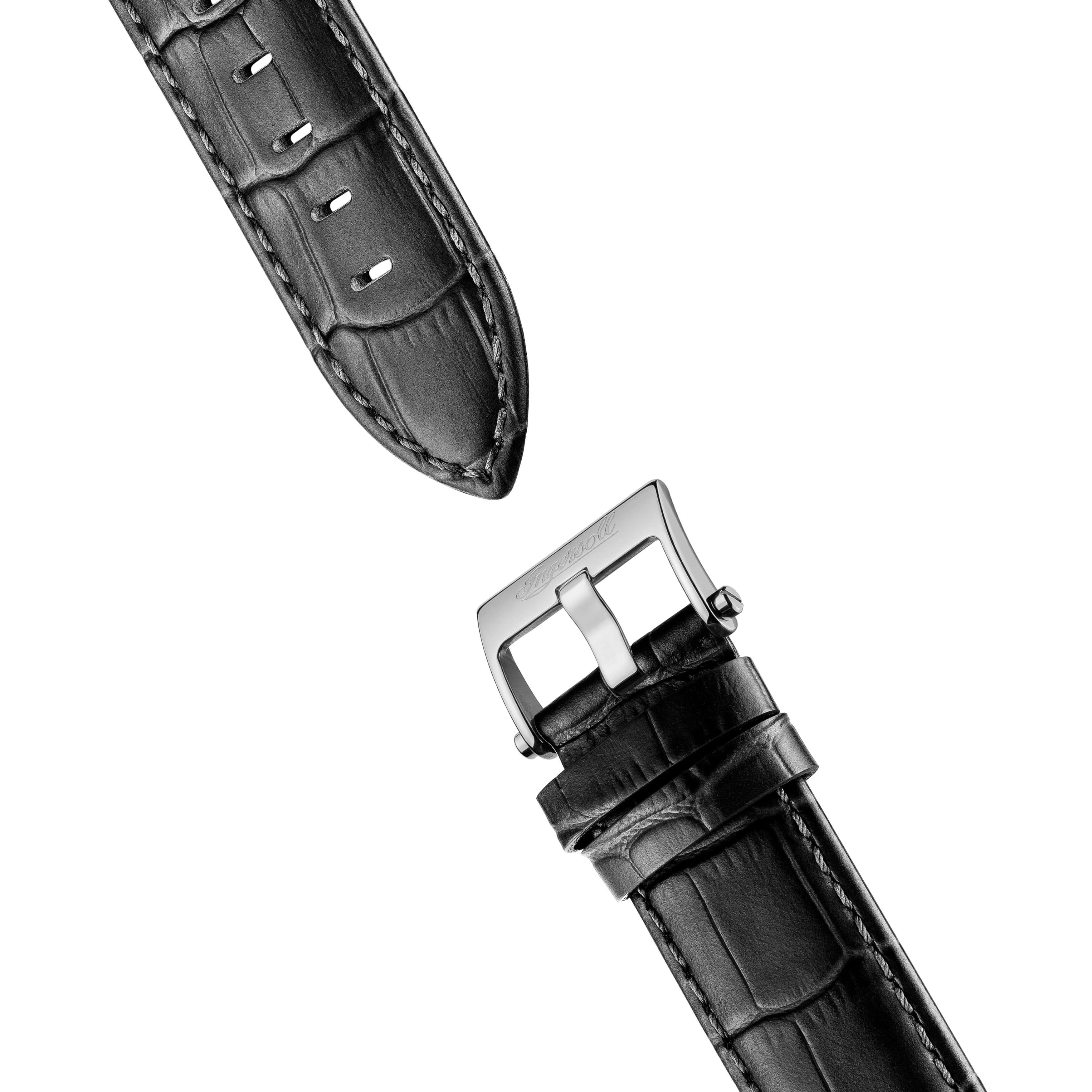 Ingersoll The Michigan Her­ren-Au­to­ma­tik­uhr, 45 mm, mit silbernem Open-Heart-Zif­fer­blatt und schwarzem Echt­le­der­arm­band I01105 - Image 6