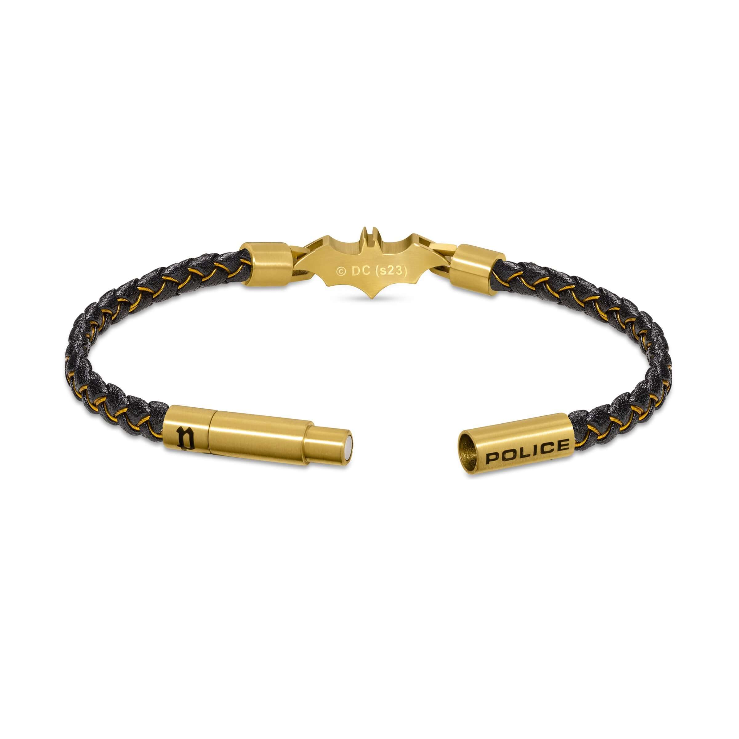 Police Herren Armband Leder Schwarz Gold Edelstahl Batman Armband Herren Lederarmband Männerarmband - Image 7