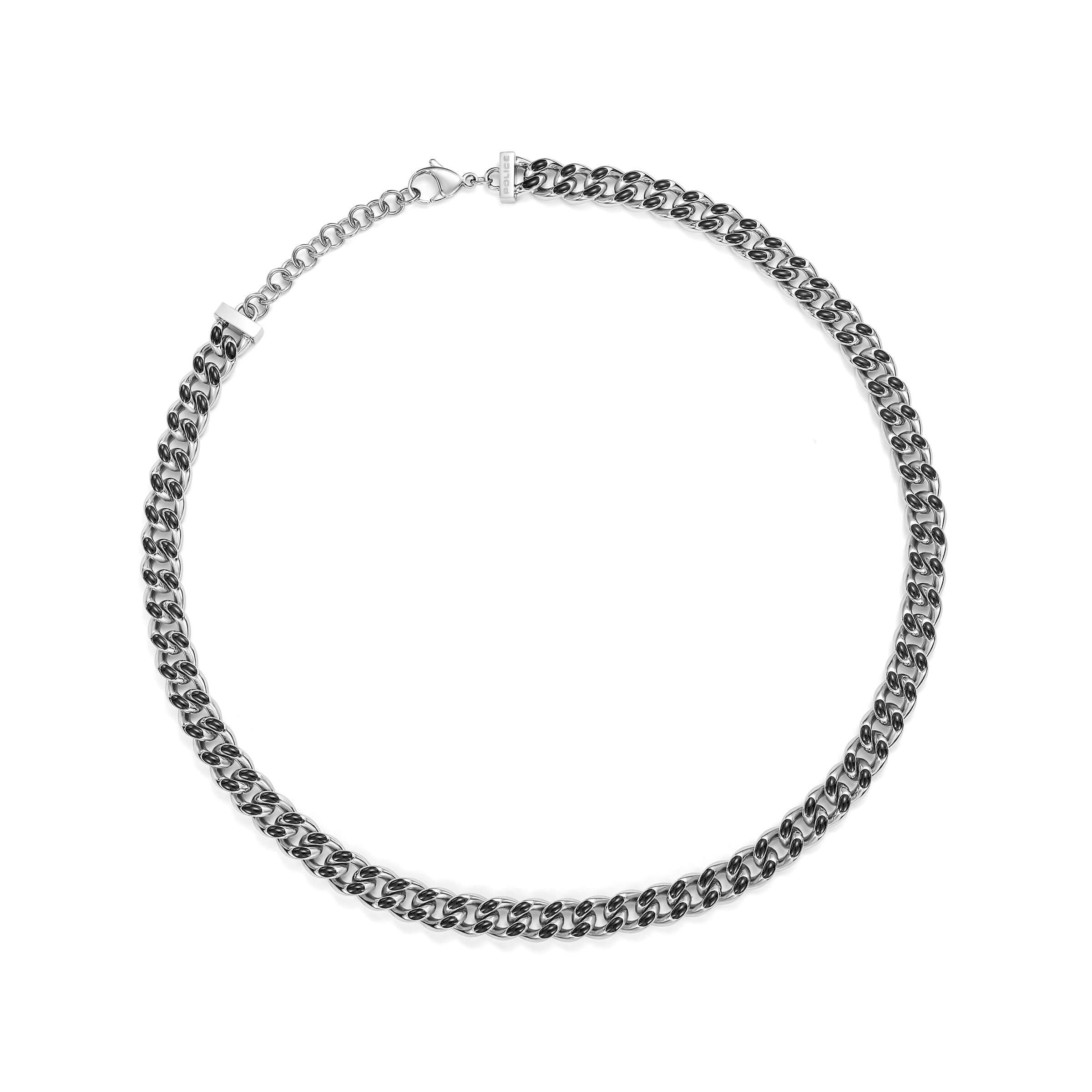 Police Herren Kette Silber/Schwarz 50 cm Edelstahl Halskette Herrenkette Panzerkette Schmuck