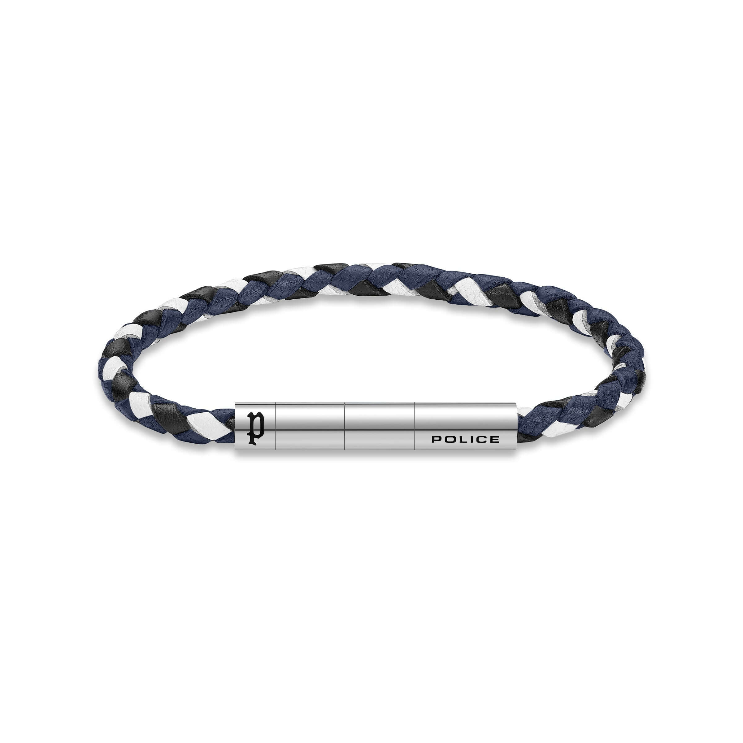 Police Herren Leder Armband Blau/Weiß/Schwarz Geflochten Lederarmband Herrenarmband Lederband Herren Schmuck
