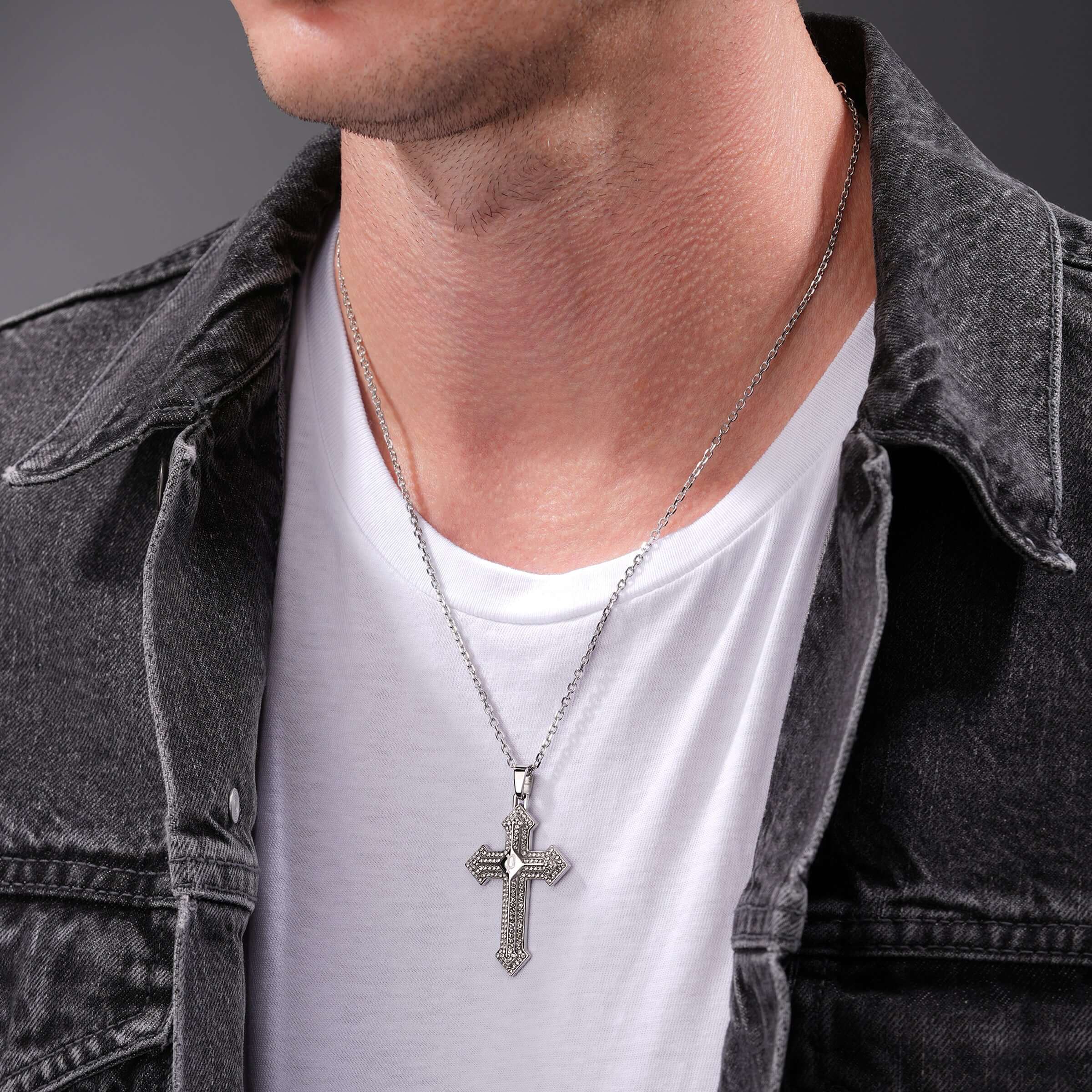 Police Herren Kette Halskette Silber 50 cm Edelstahl Kreuz Anhänger Herrenkette Silber Kette Halskette Herren Schmuck - Image 3
