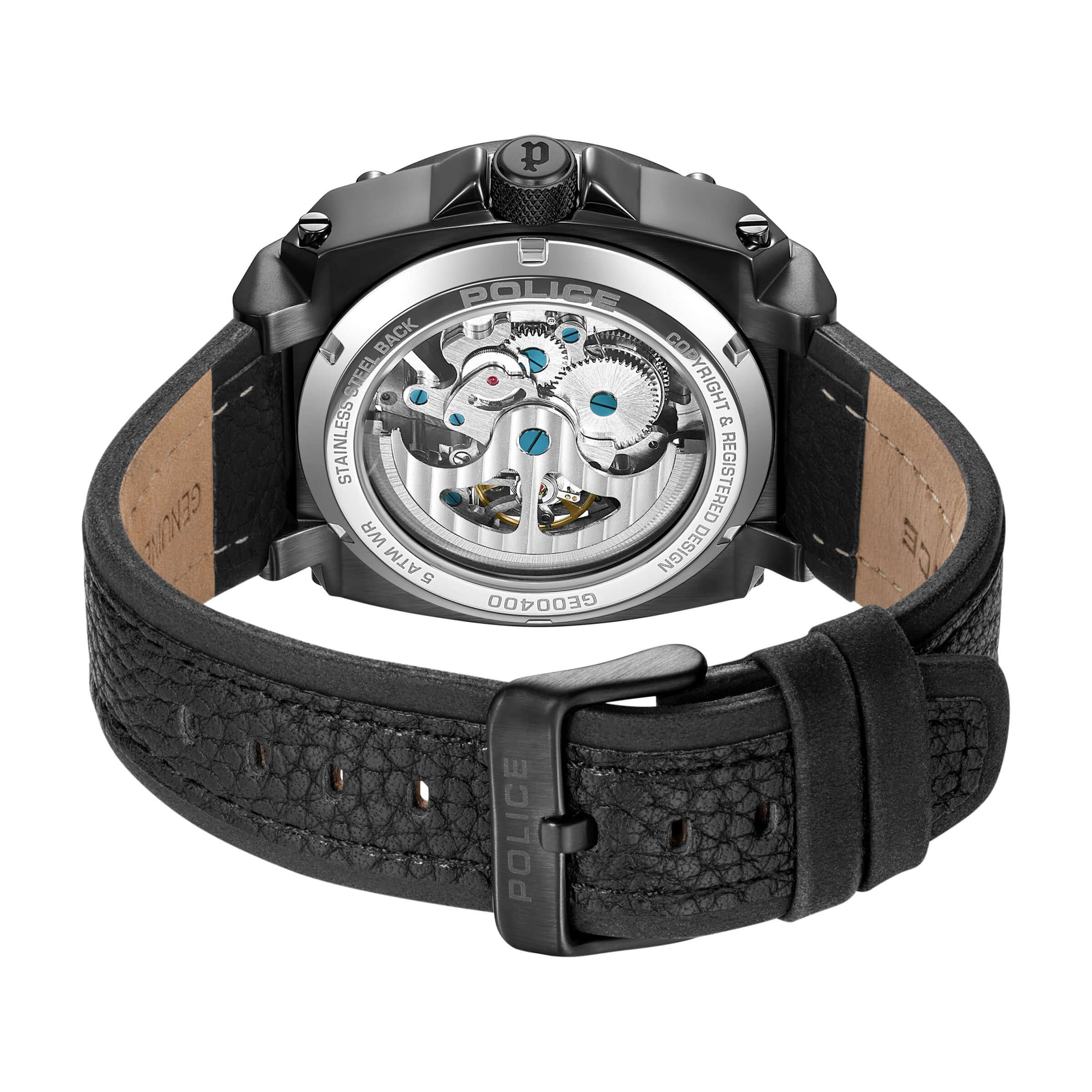 Police Herren Uhr Armbanduhr Analog Automatik Leder Schwarz - Image 5