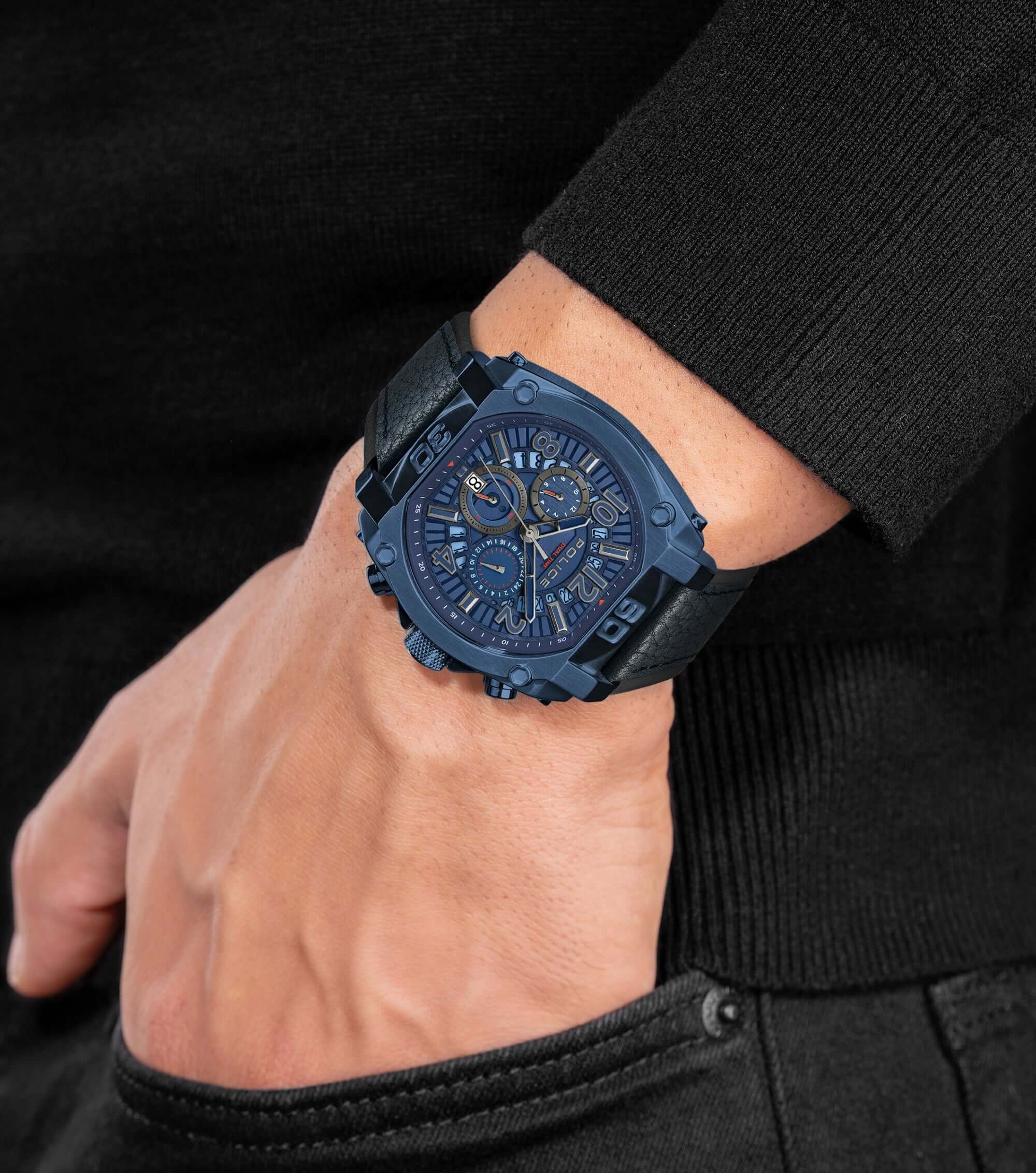 Police Herren Armbanduhr Analog Chronograph Leder Blau 44 mm Herrenuhr - Zeitmesser - Uhren - Image 5