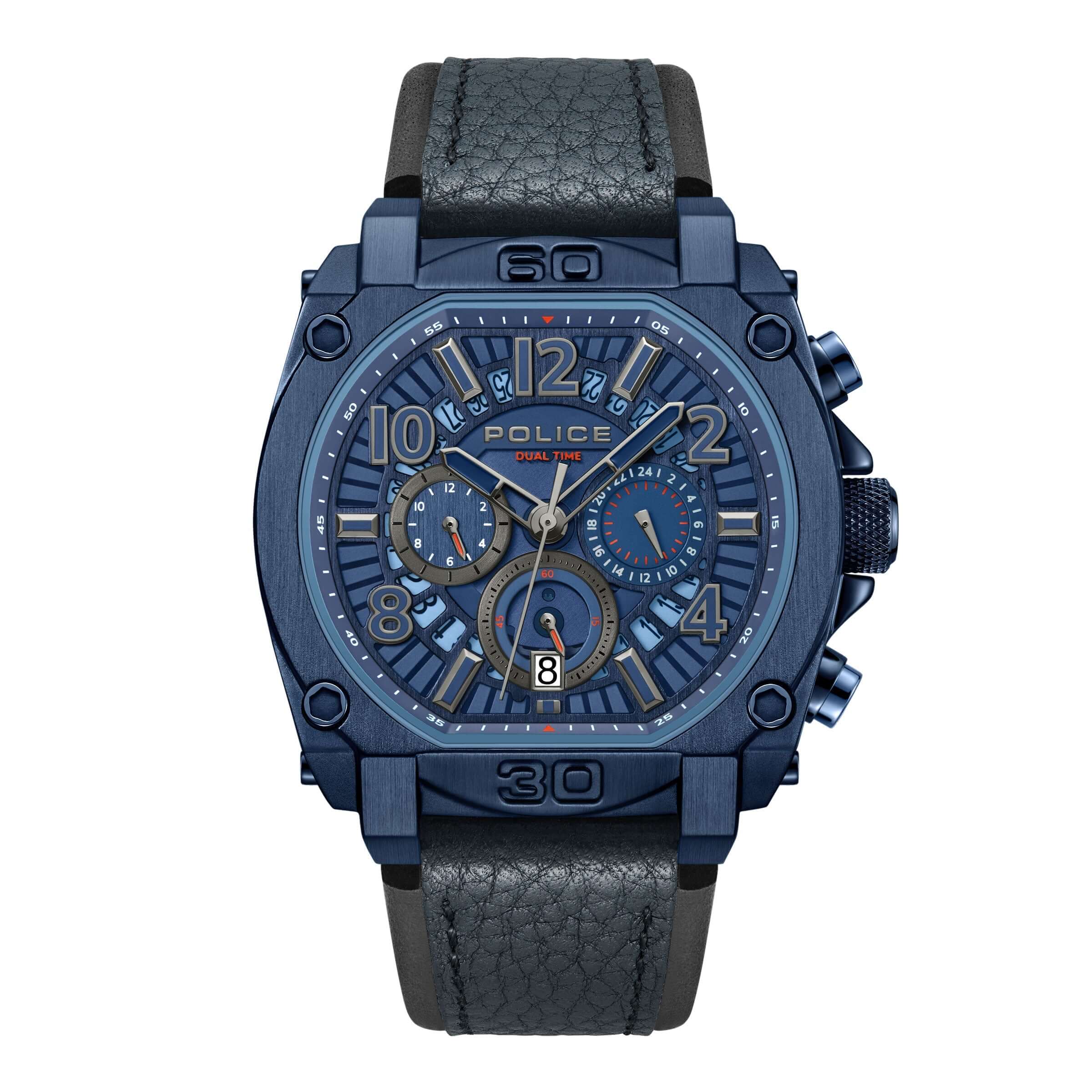 Police Herren Armbanduhr Analog Chronograph Leder Blau 44 mm Herrenuhr - Zeitmesser - Uhren - Image 6
