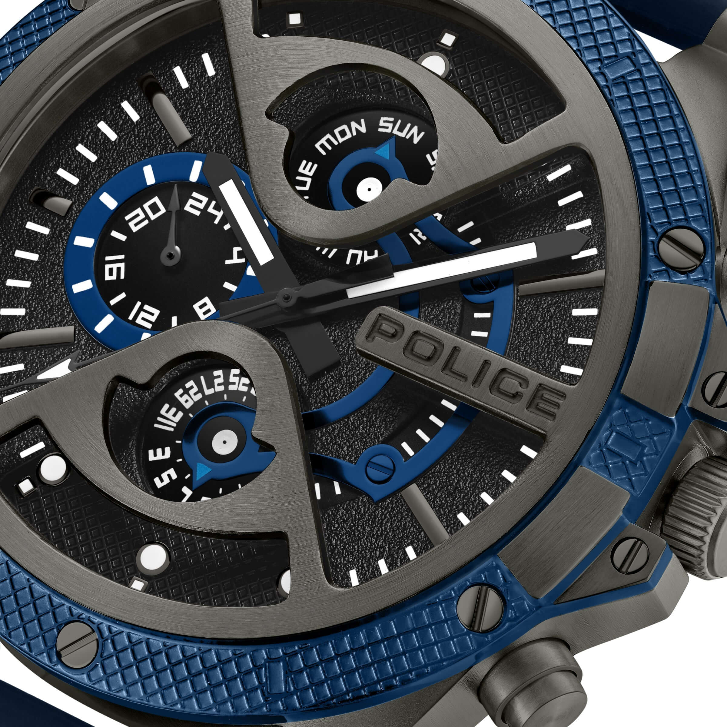 Police Herren Armbanduhr Chronograph Uhr Blau Schwarz 44mm Edelstahl Silikon - Sportliche Herrenuhr mit Datum & Stoppuhr - Image 3