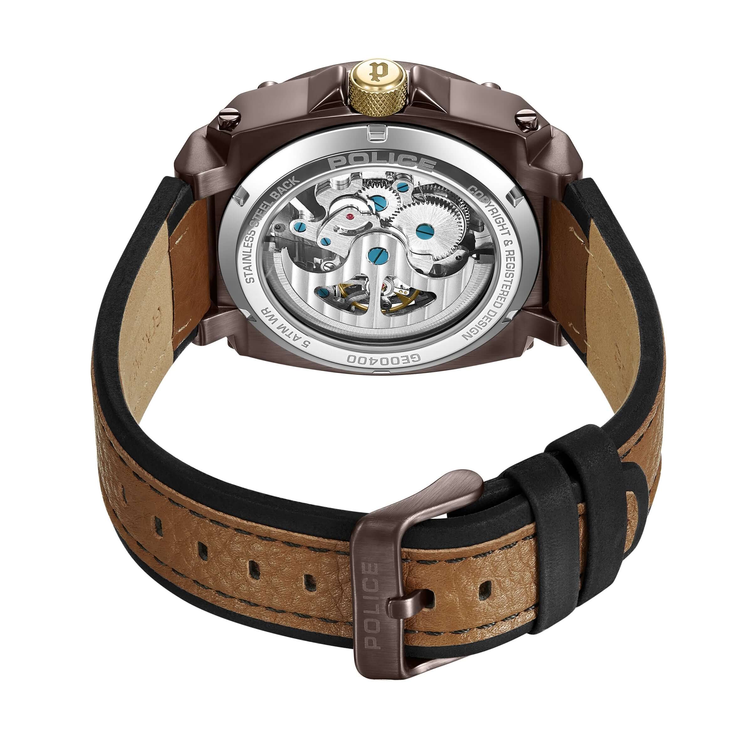 Police Herren Armbanduhr Analog Quarz Leder Braun Gold 42mm - Chronograph Automatik Herrenuhr - Sportliche Herrenuhr - Image 3
