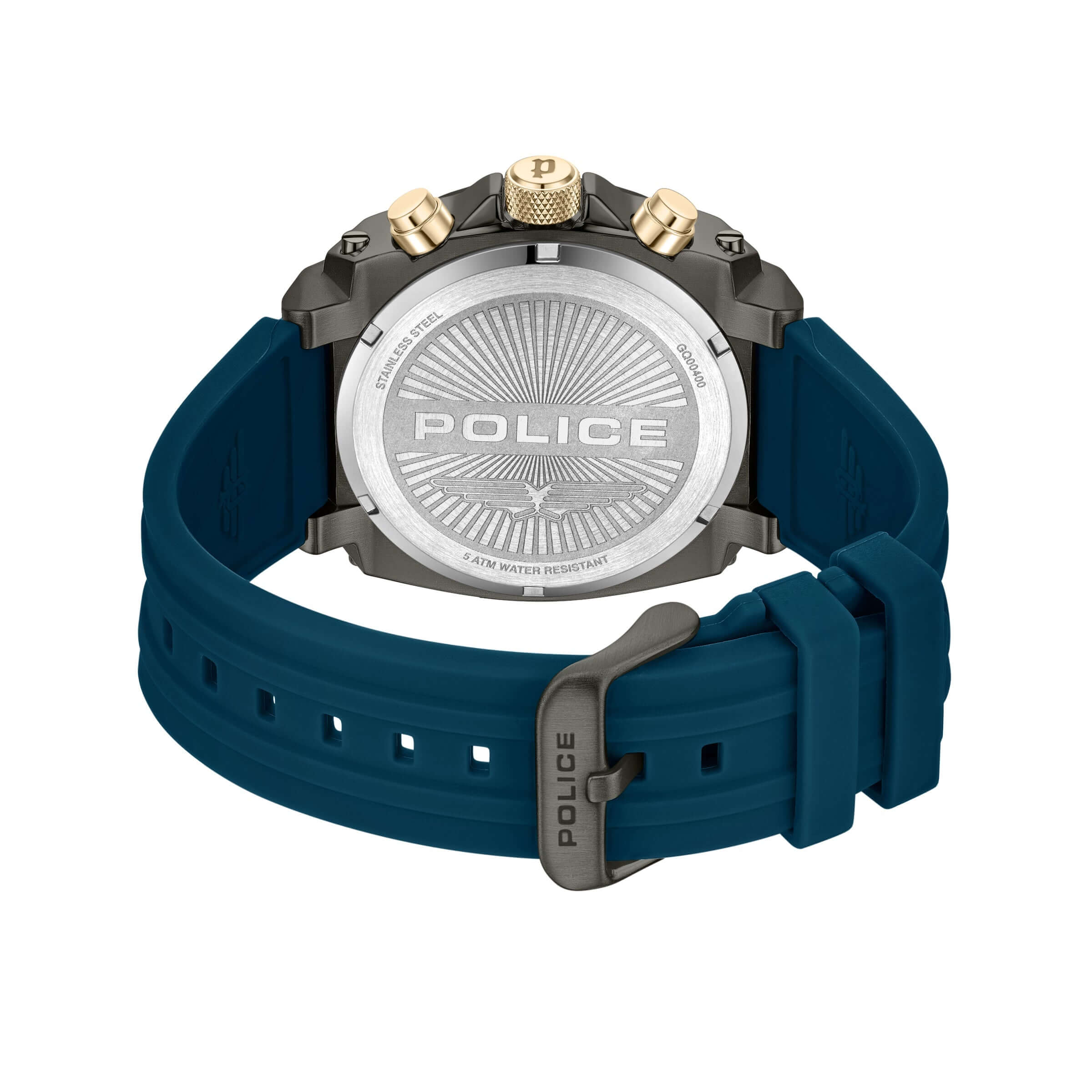 Police Herren Armbanduhr Chronograph Analog Quarz Blau Gold 44 mm Edelstahl Silikon Herrenuhr Uhren - Image 3