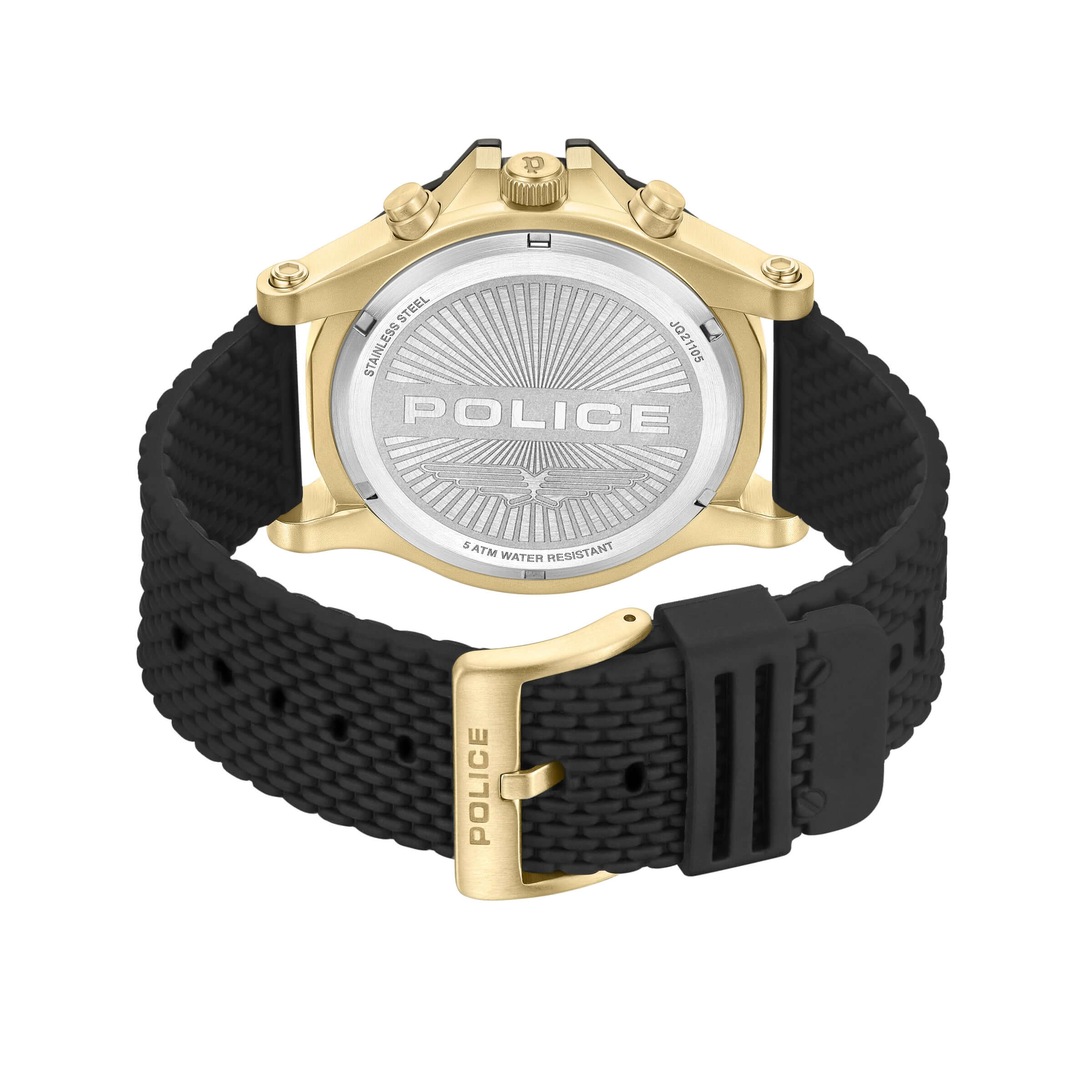 Police Herren Armbanduhr Analog Chronograph Gold/Schwarz 44mm Silikon Armband Herrenuhr Chronographen Herrenuhren - Image 3