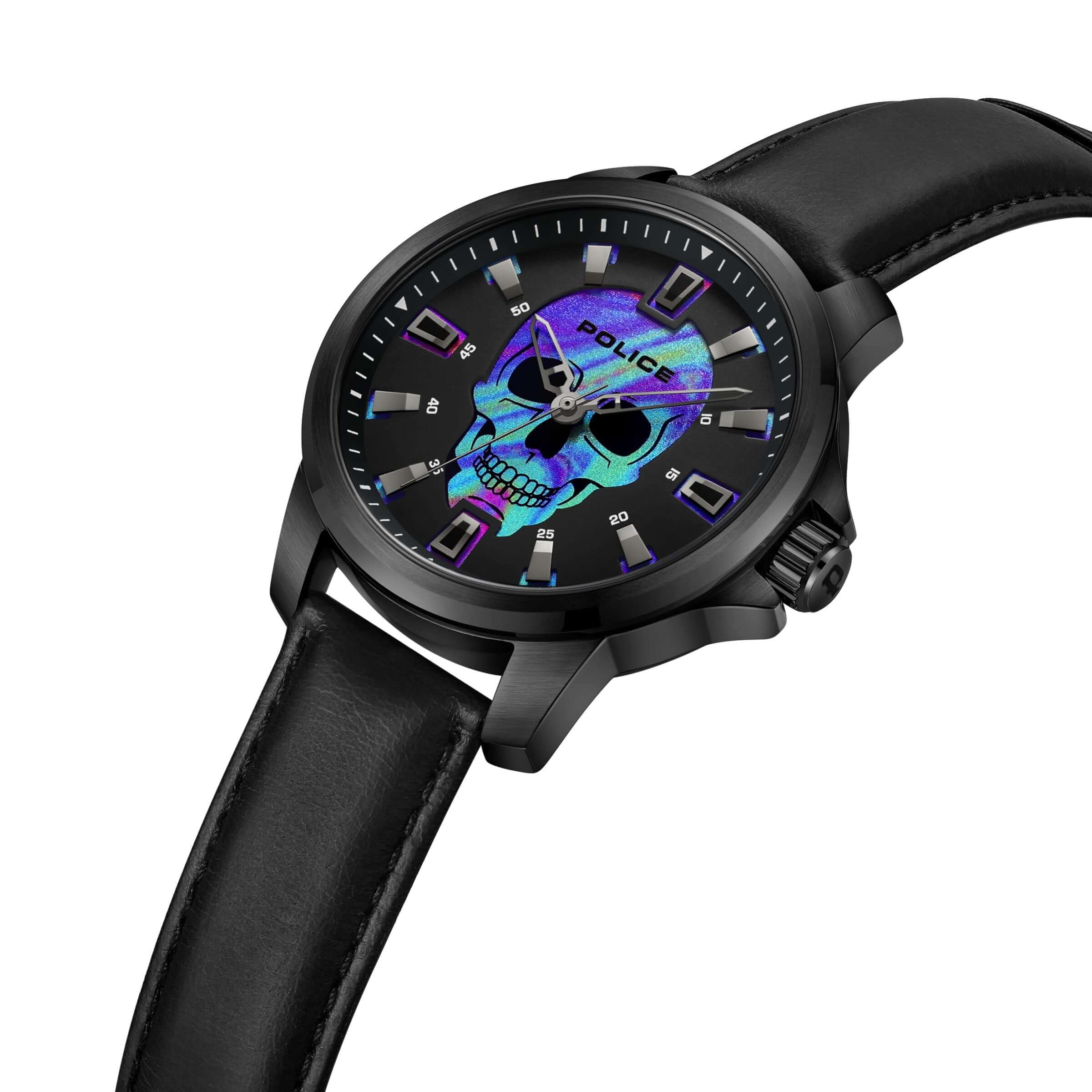 Police Herren Armbanduhr Leder Schwarz 42mm Skull Fashion Uhr Herrenuhr Armbänder - Image 3