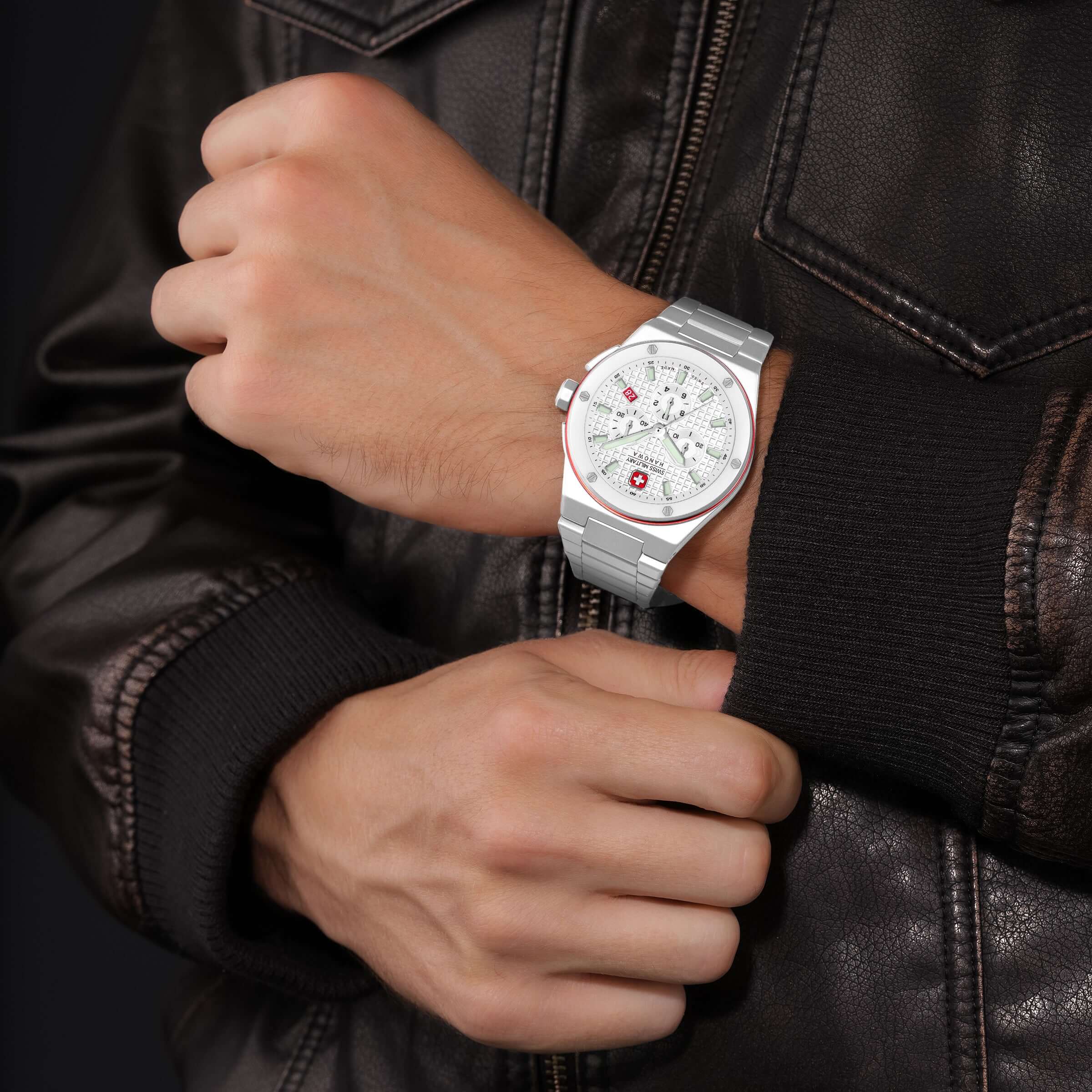 SIDEWINDER CERAMIC Unisex Wristwatch White/Red 42mm Stainless Steel Herrenuhr Chronograph Armbanduhr Quarzuhr - Image 3