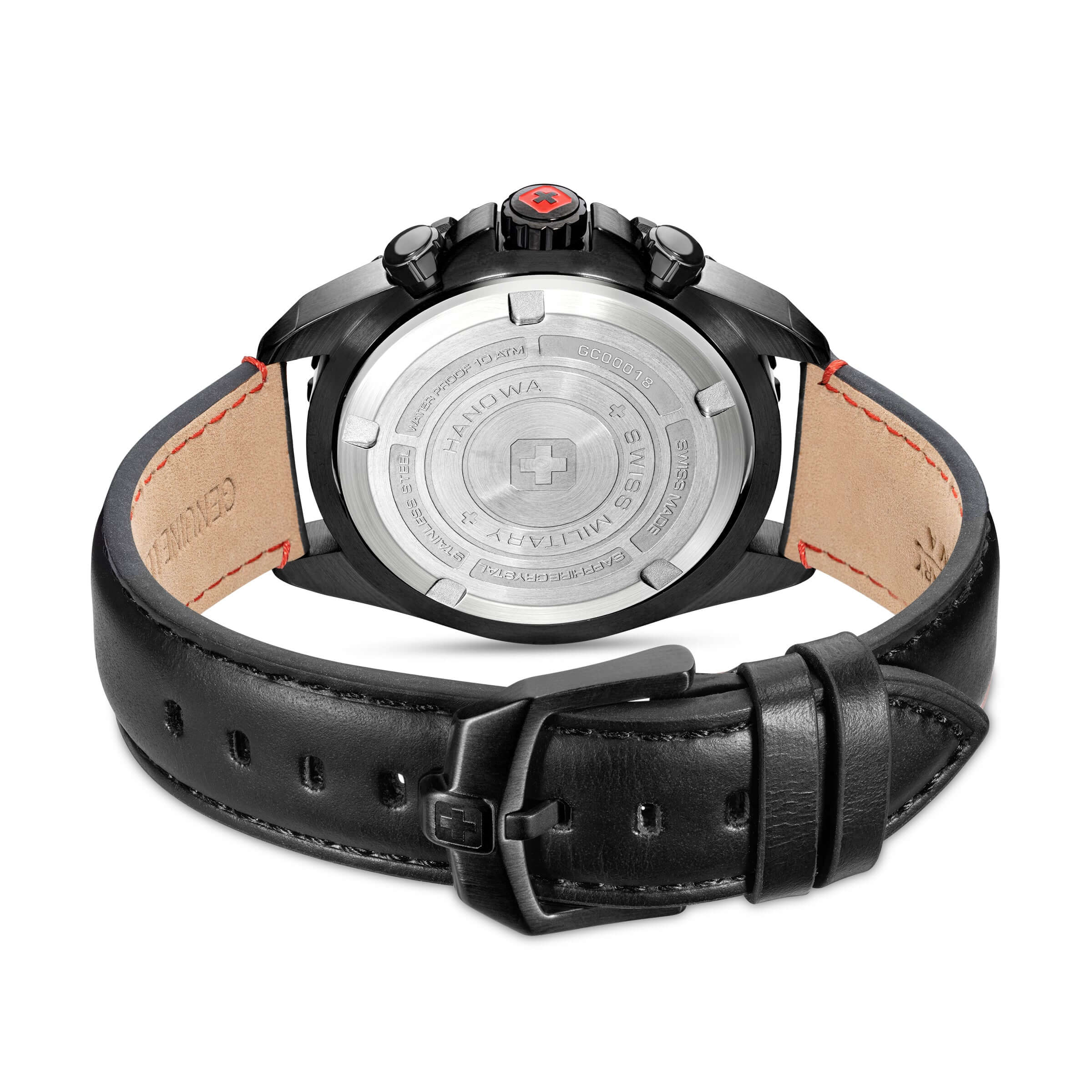 STONE MARTEN Leder Schwarz Rot 42mm - Swiss Made - Image 5