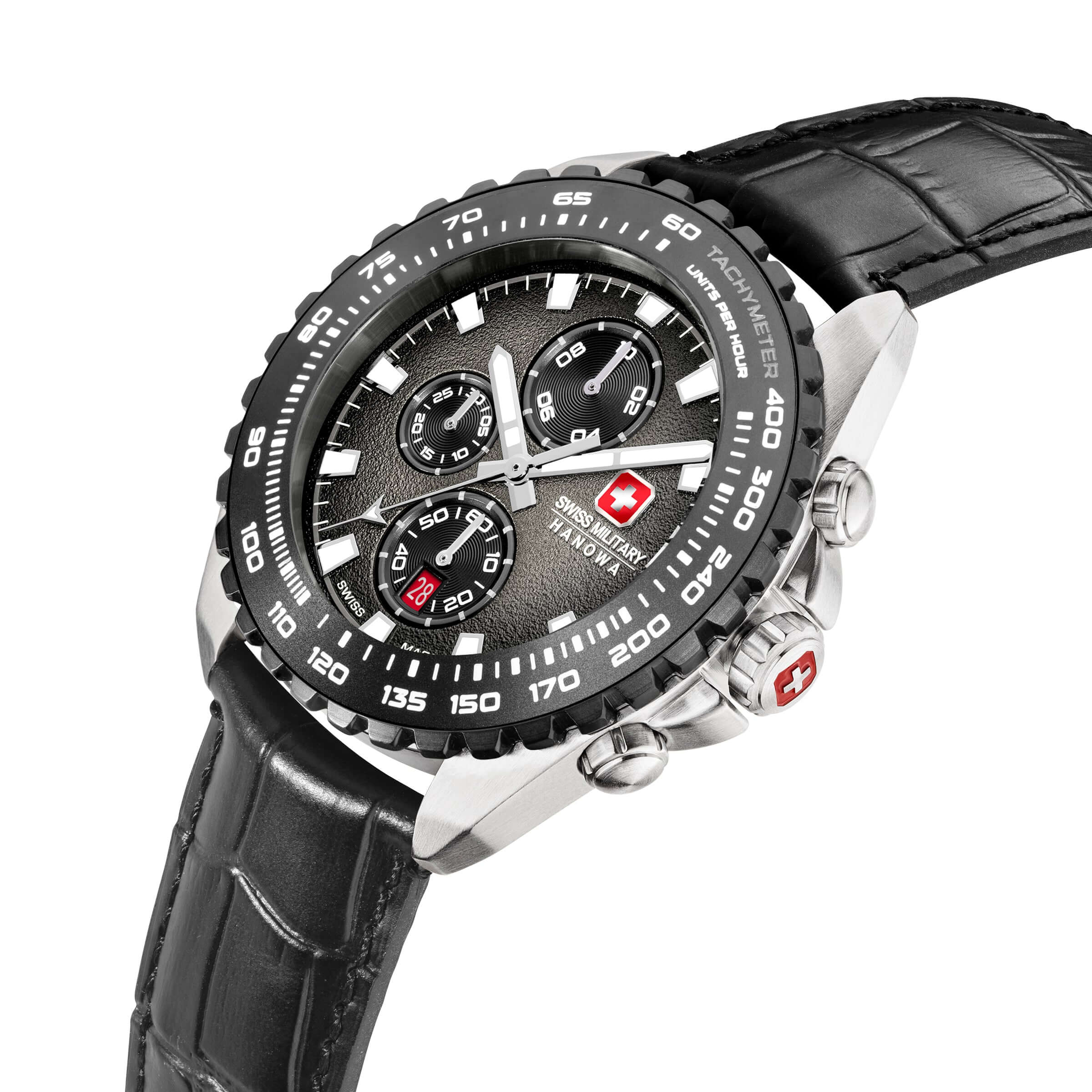 STONE MARTEN Leder Schwarz Silber 42mm - Swiss Made - Image 2