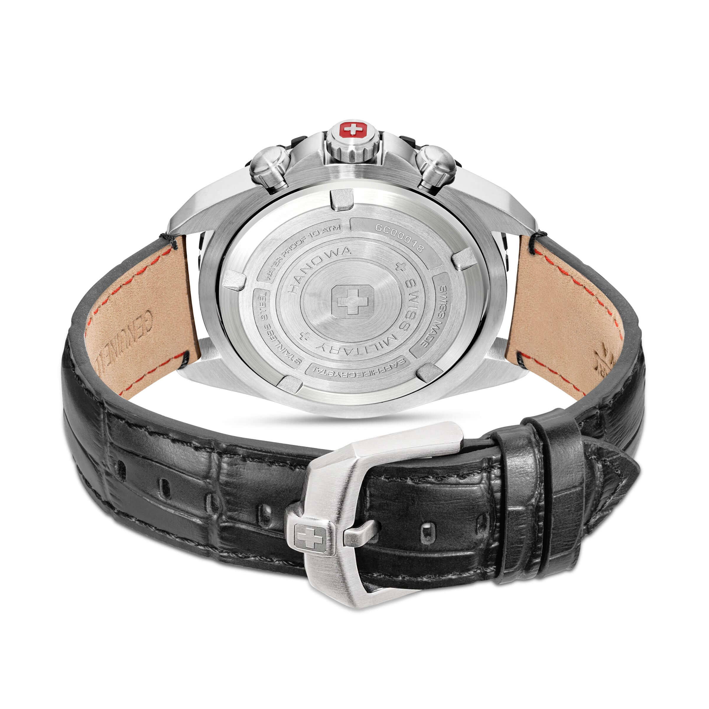 STONE MARTEN Leder Schwarz Silber 42mm - Swiss Made - Image 3