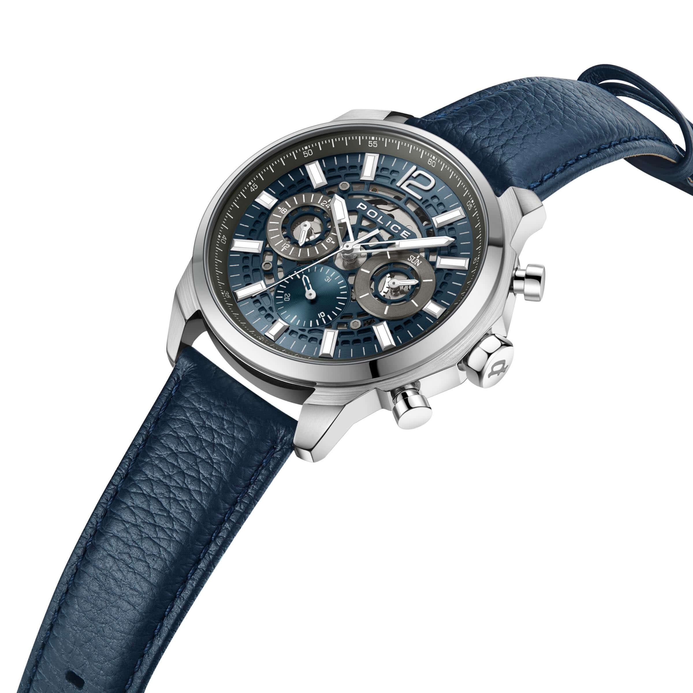 Police Herren Armbanduhr Analog Chronograph Leder Blau 42mm Herrenuhr Handgelenk Armbänder Uhren - Image 3
