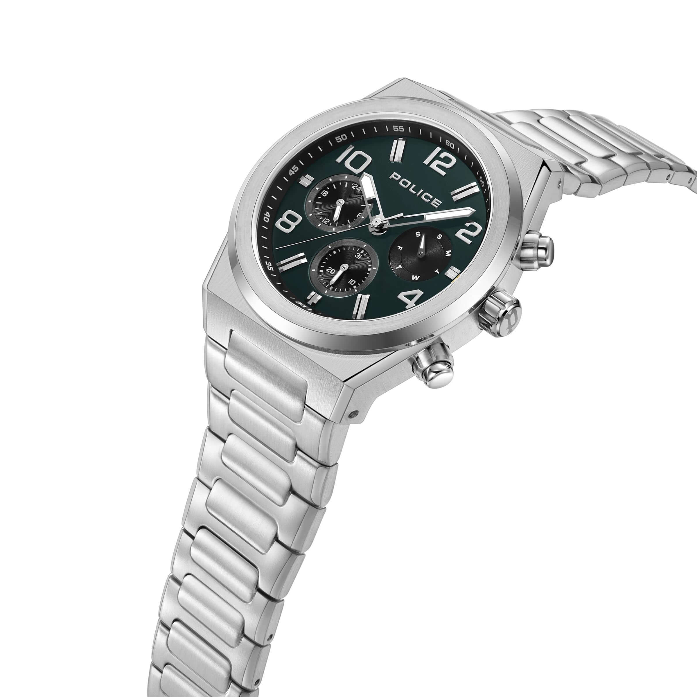 Police Herren Armbanduhr Chronograph Edelstahl Grün Silber Herrenuhr Handgelenk Uhrzeit Zeitmesser - Image 4