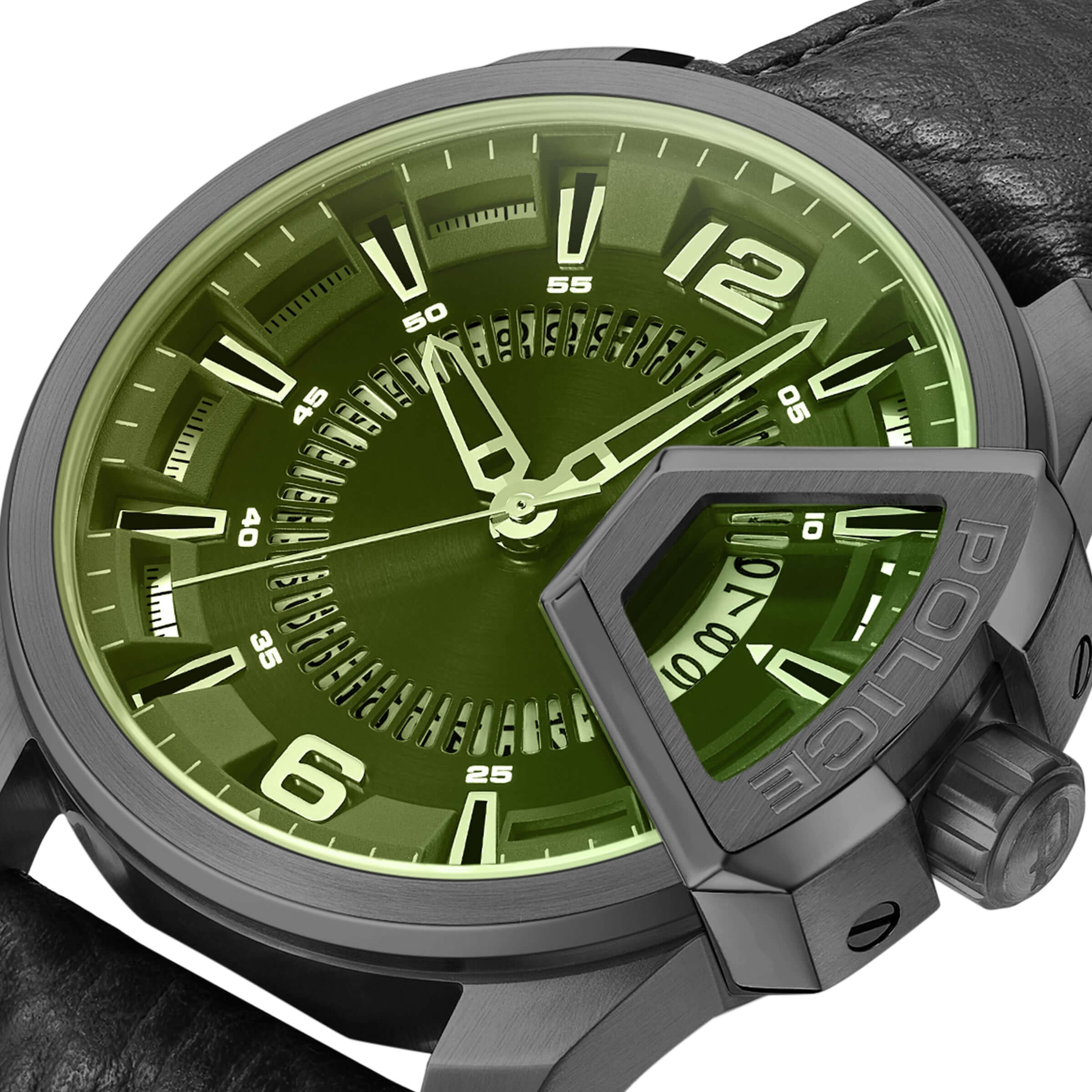 Police Herren Armbanduhr Analog Leder Grün 42mm - Chronograph Herrenuhr Armbanduhr Uhrzeit Analoguhr - Image 2