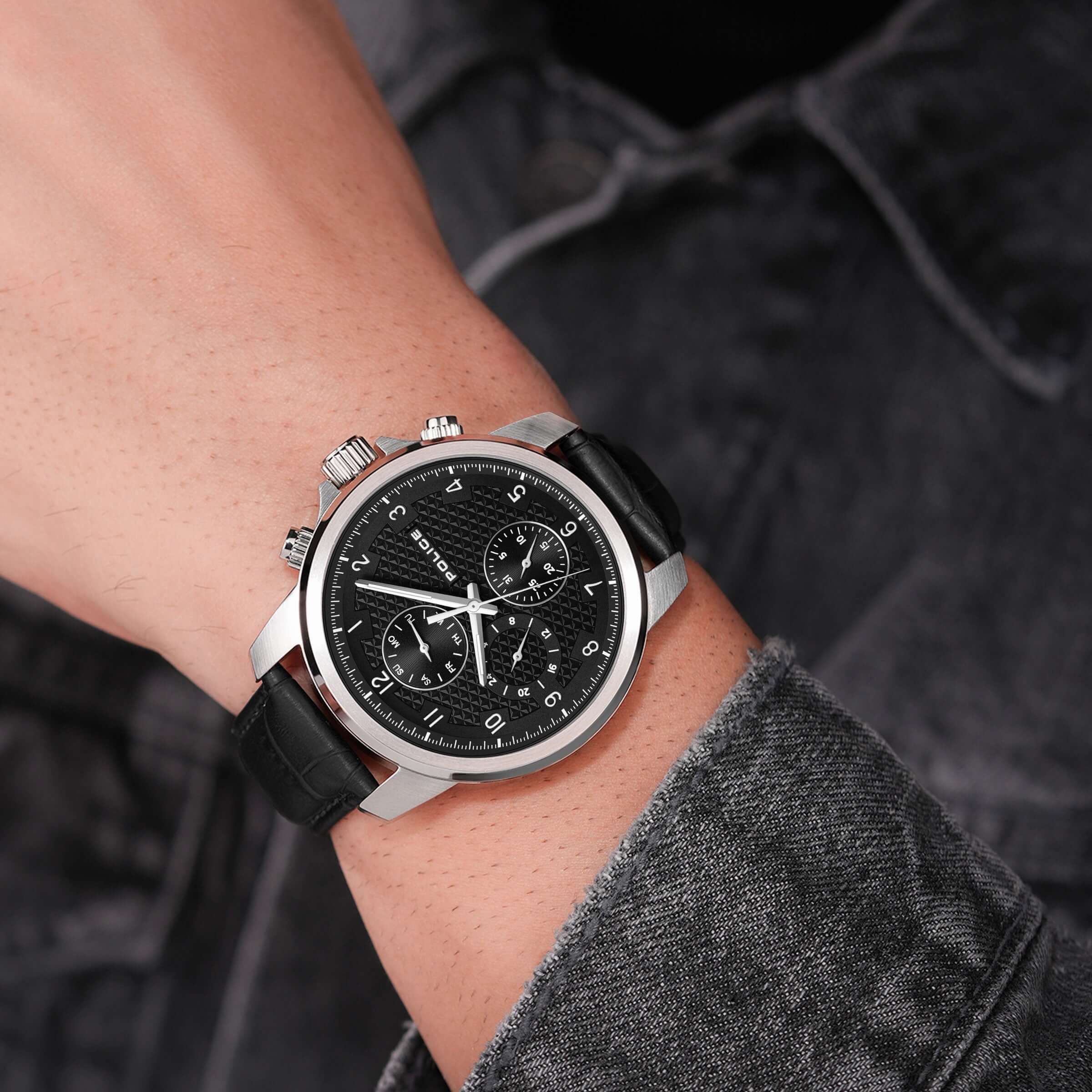Police Herren Armbanduhr Leder Schwarz Chronograph Herrenuhr Analog Quarz Uhrzeit Datum Armbänder - Image 5