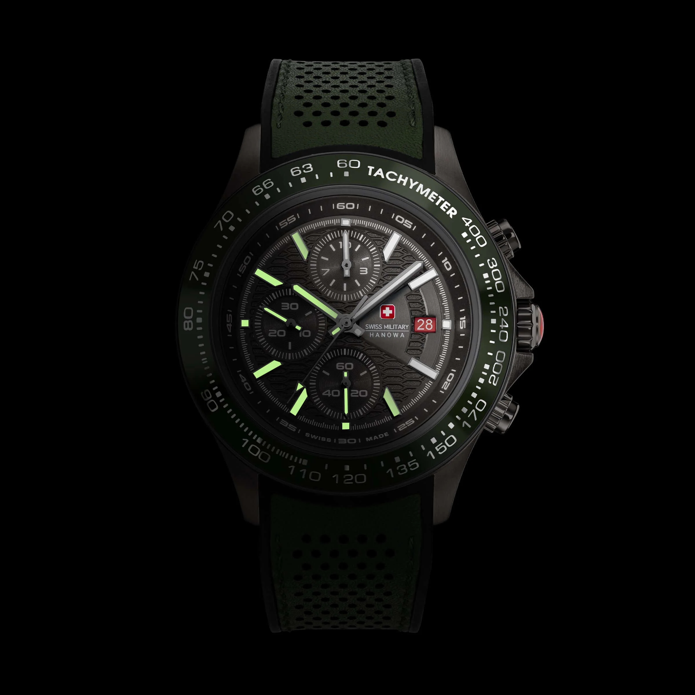 WATCHMAN Chronograph Leder Grün Schwarz- Swiss Made - Image 5