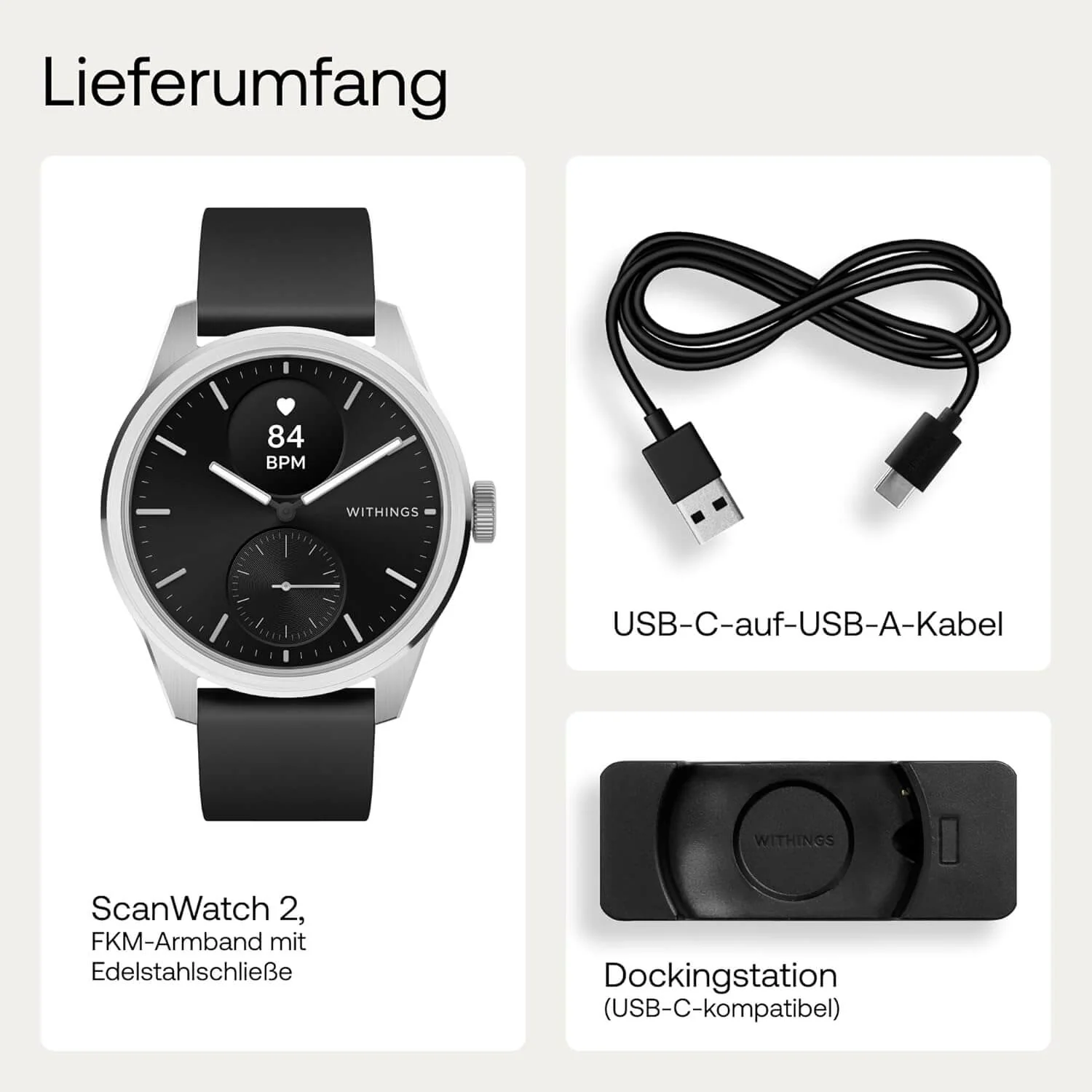 Withings ScanWatch 2 - Black 42mm + Gratis Withings Lederarmband in Schwarz - Image 5