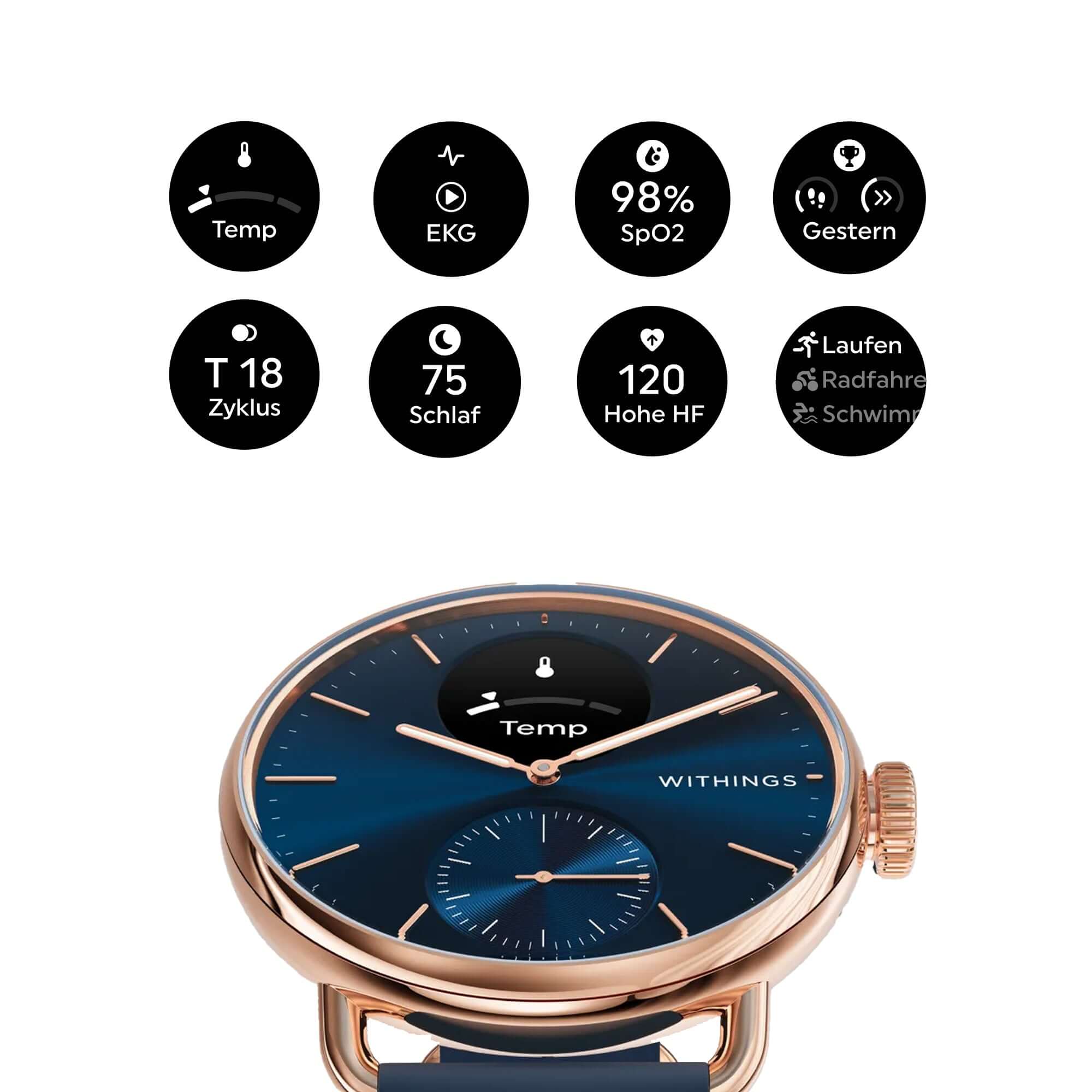 Withings ScanWatch 2 - 38mm Blau Rosegold + Gratis Lederarmband Pink - Image 6