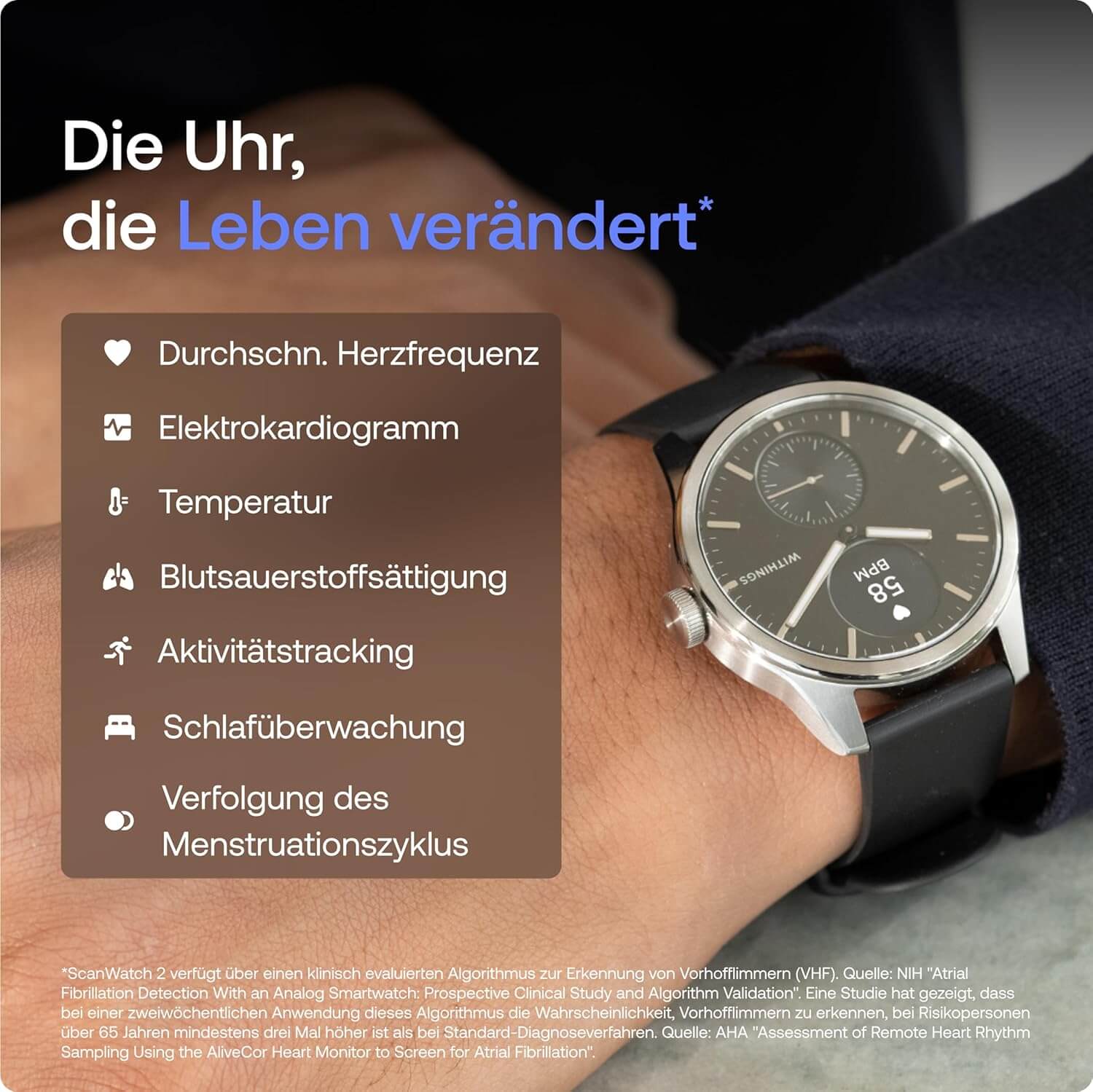 Withings ScanWatch 2 - White 42mm + Gratis Withings Lederarmband in Braun - Image 5